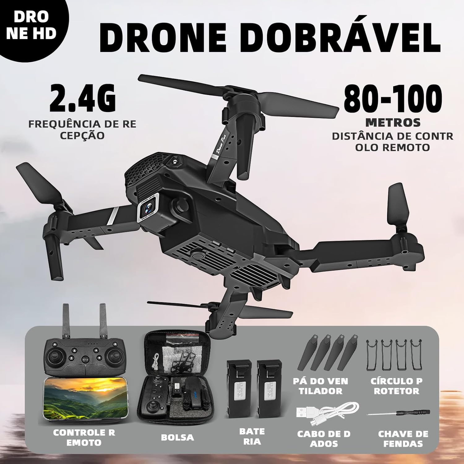 Drone com Camera E88 Drone FPV Mini Drone Dobrável 4K HD Câmeras Quadricóptero