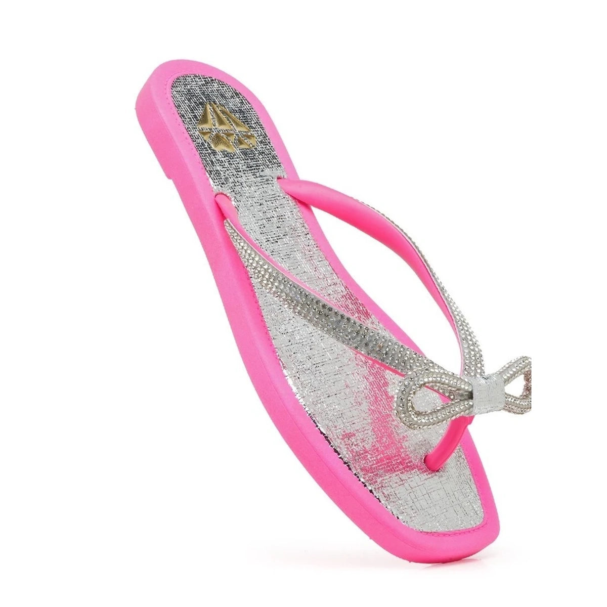 Chinelo Feminino Metalizado com Laço