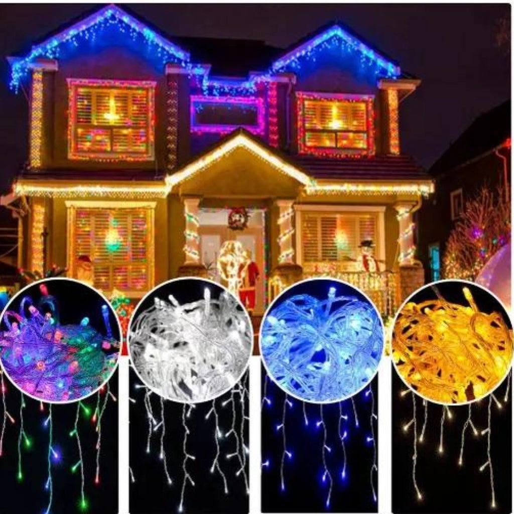 Cordão de Luz Natal Pisca Pisca 100 Led 9m 8 Funções Fio Transparente 110V