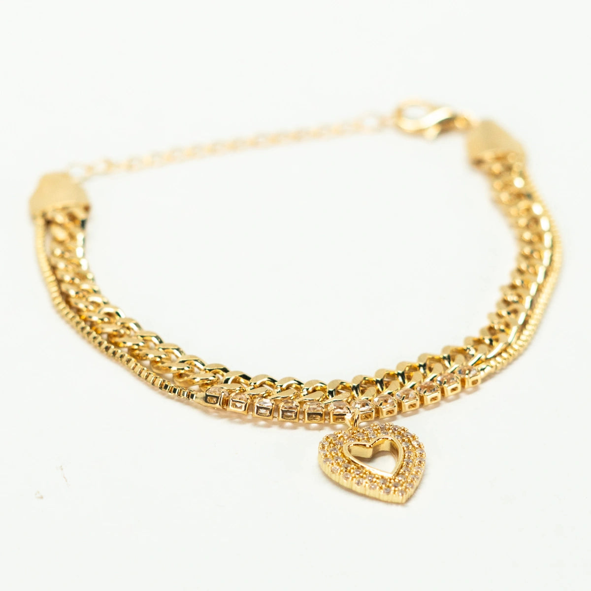 Pulseira Cravejada com pingente Coração