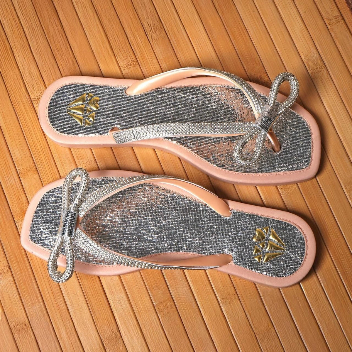 Chinelo Feminino Metalizado com Laço