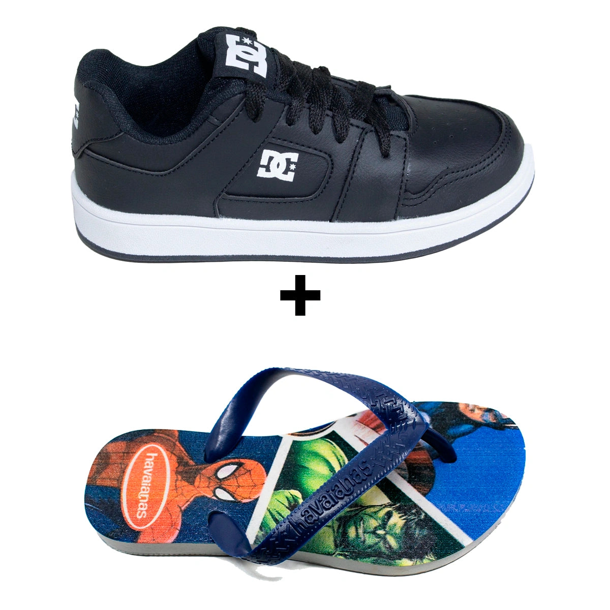 Kit Menino Tênis Infantil DC Shoes + Chinelo Infantil Havaianas Heróis
