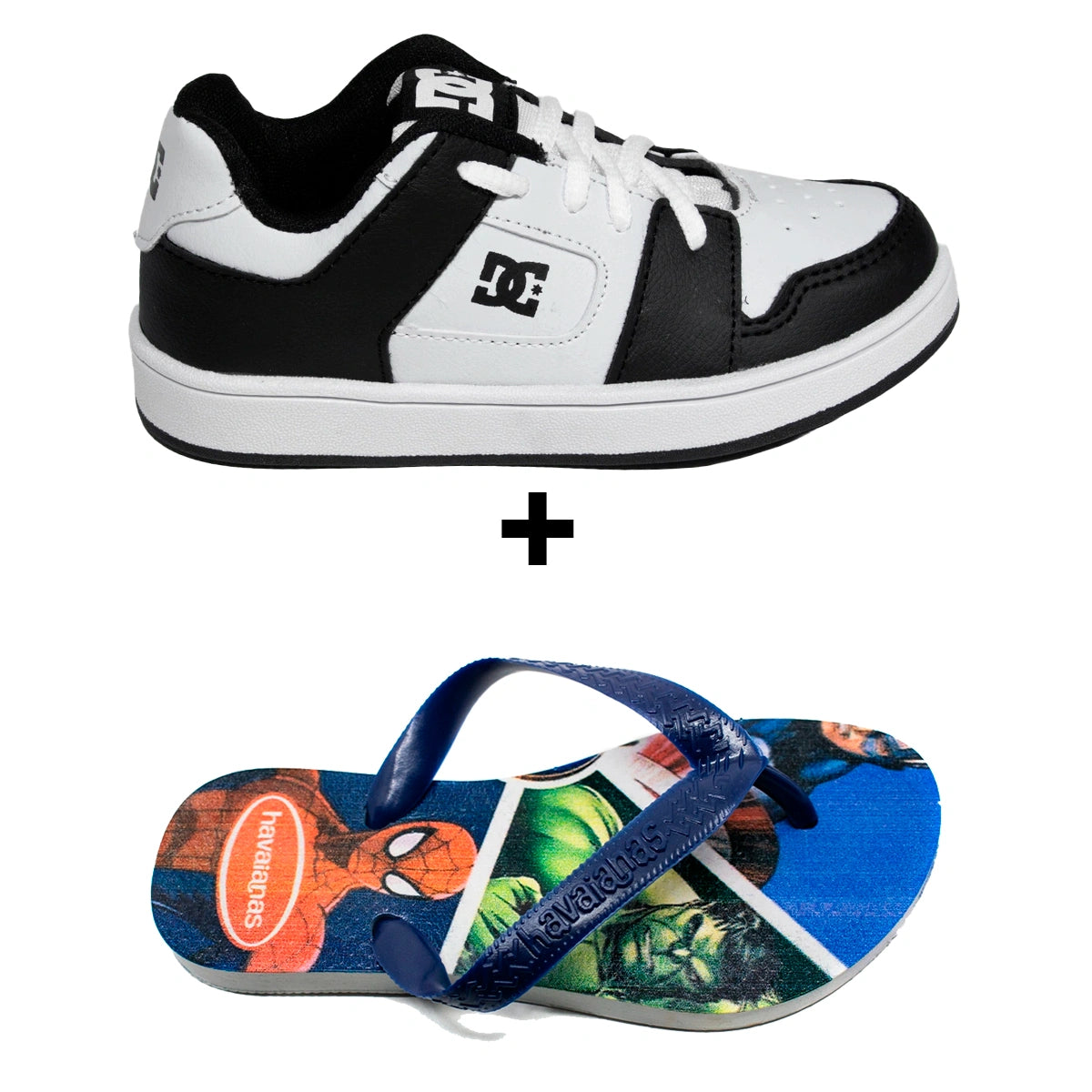 Kit Menino Tênis Infantil DC Shoes + Chinelo Infantil Havaianas Heróis