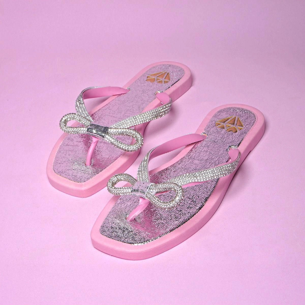 Chinelo Feminino Metalizado com Laço